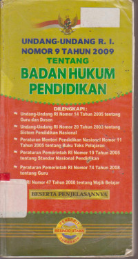 Image of UNDANG-UNDANG R.I NO 9 TAHUN 2009 TENTANG BADAN HUKUM PENDIDIKAN